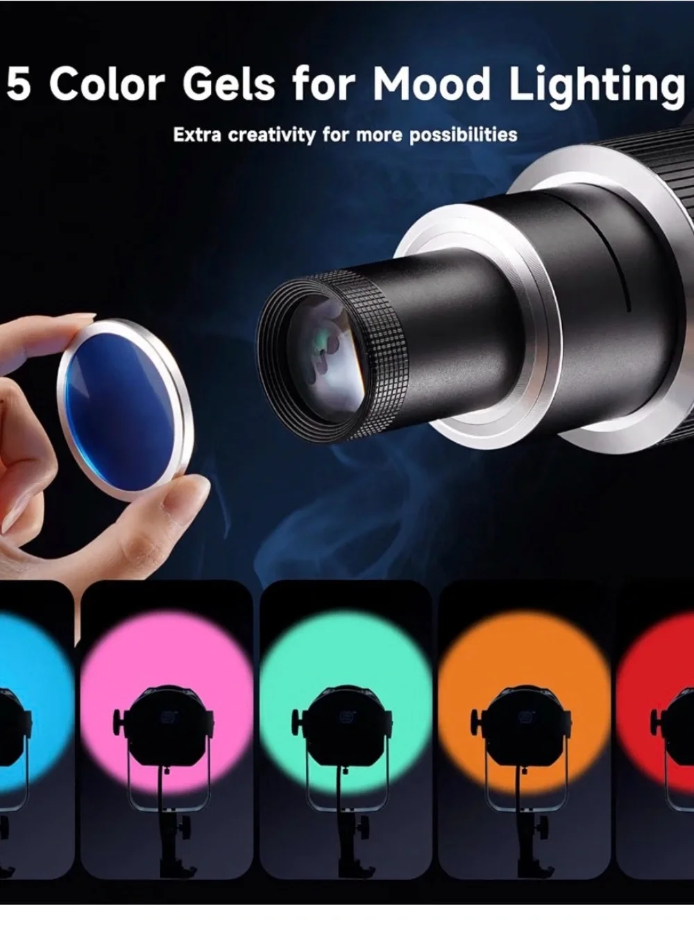 YSKE Optical Snoot Spotlight Projector Bowens Mount + 35 Gobos & 5 Color Gels